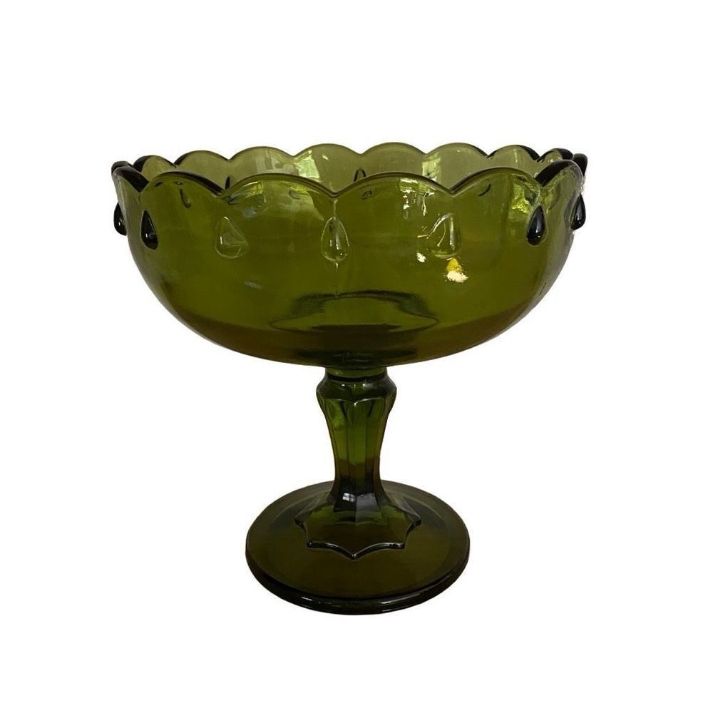Indiana Glass Large Scallop Compote Pedestal Bowl Teardrop Accent Details